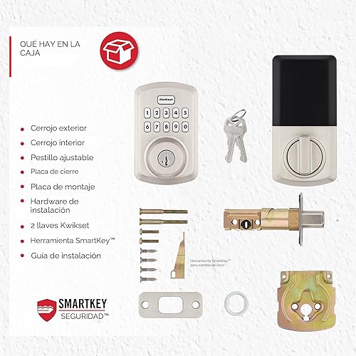 Miniatura 8 de Kwikset Powerbolt 250 - Cerradura electrónica de transición con teclado de 10 botones de níquel satinado, con cómoda entrada sin llave, códigos de