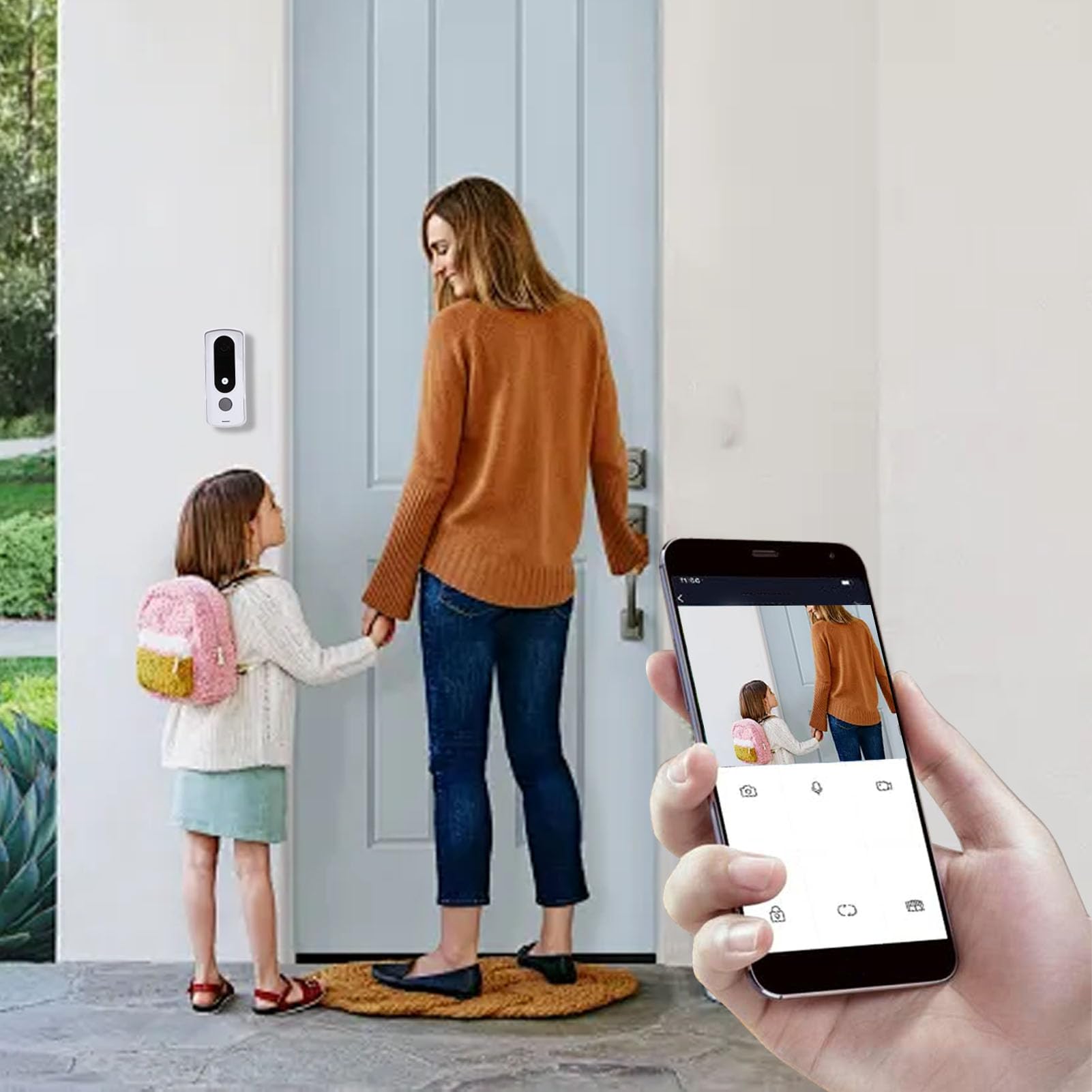 Pongnas Videocitofono Wireless, Touch Screen 2 MP 7 Pollici, Visione Notturna Bidirezionale, Protezione IP65, Adatto per Appartamenti e Ville, Compatibile con L'app (Spina europea)