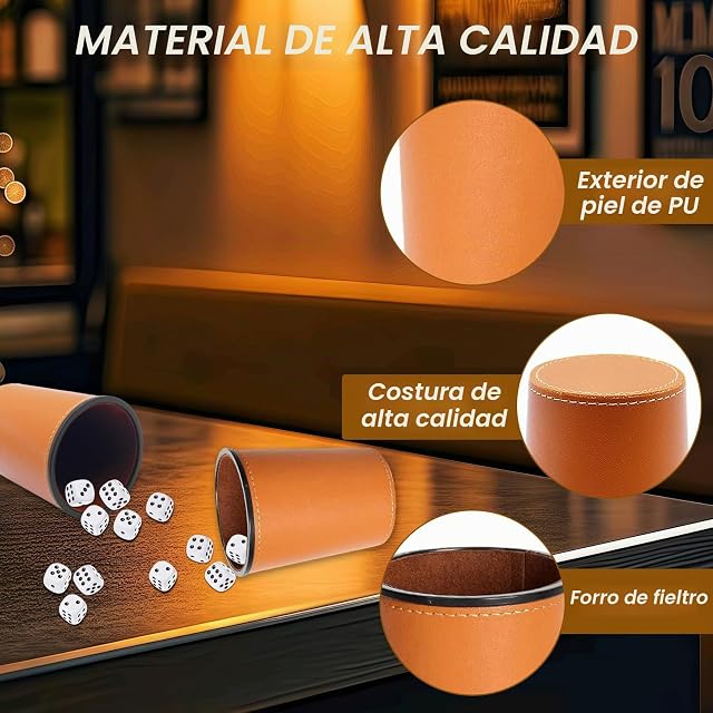 Foto 4 de 6 de Set 6 Cubiletes de Dados en Cuero PU con 36 Dados Juego Dados con Cubilete Tazas para Viajes, Fiestas y Juegos