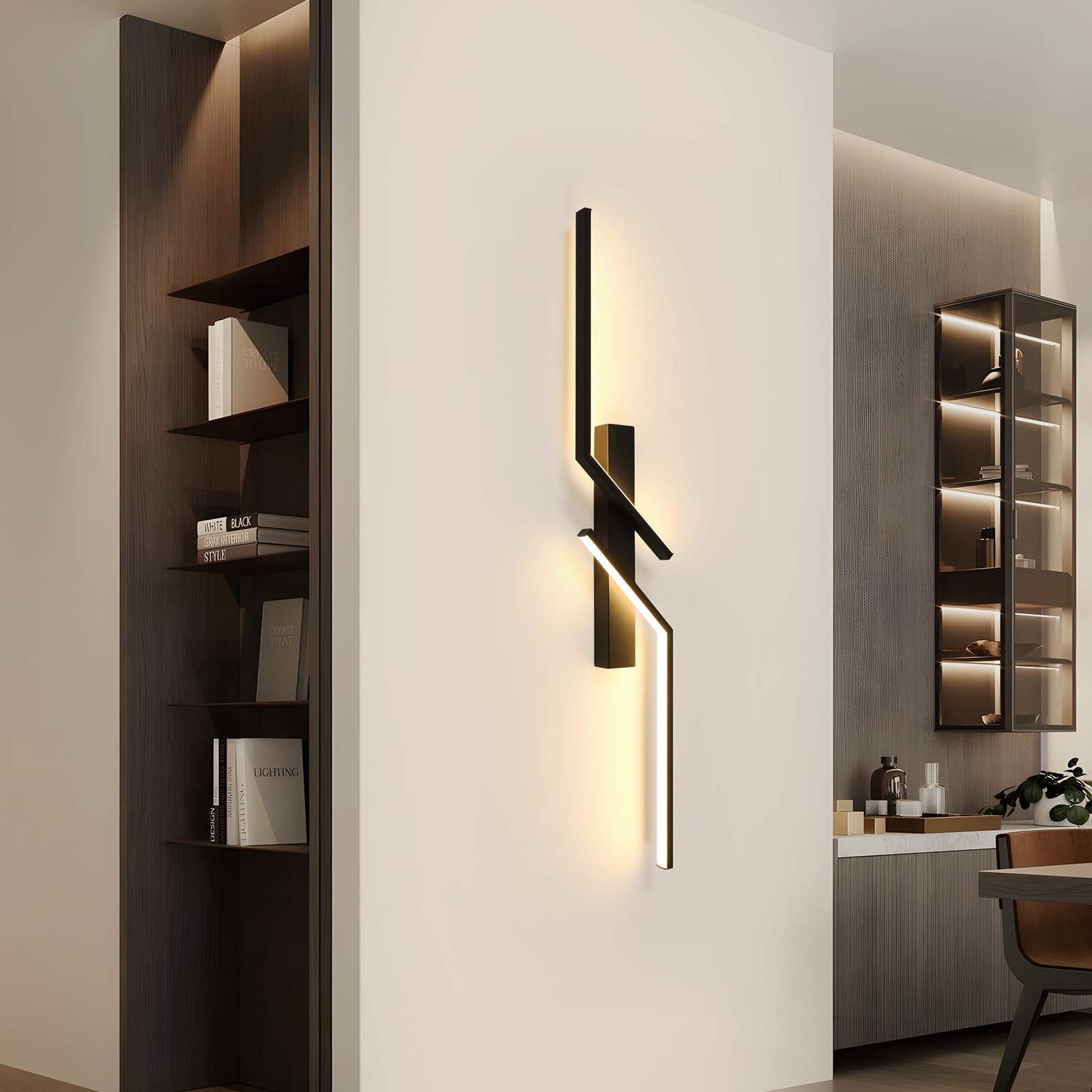 DELIPOP Wandleuchte LED Innen, 24W Lange Linie Moderne Wandlampe Schwarz, Warmweiß 3000K Wandbeleuchtung Für Schlafzimmer Wohnzimmer Korridor Treppenhaus | Lange Linie Wandbeleuchtung Für Schlafzimmer Wohnzimmer Korridor Esszimmer