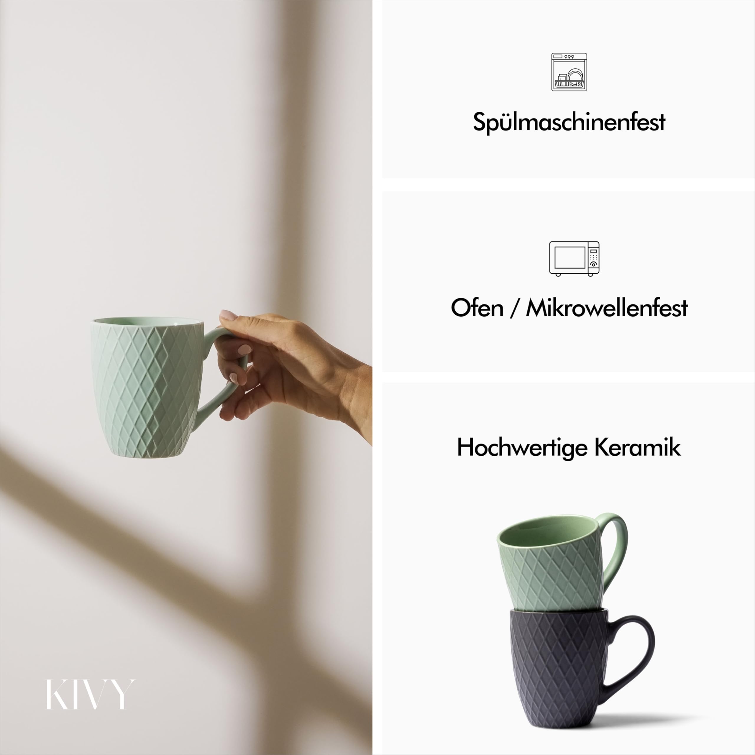 KIVY Tassen Set 6er x 400ml - Große Kaffeetassen Set 6er - Kaffeetasse groß - Teetassen Set - Kaffee Tassen Sets - Kaffeebecher Keramik Becher Bunt - Bechersets - Kaffeepott Modern - Kaffeehäferl