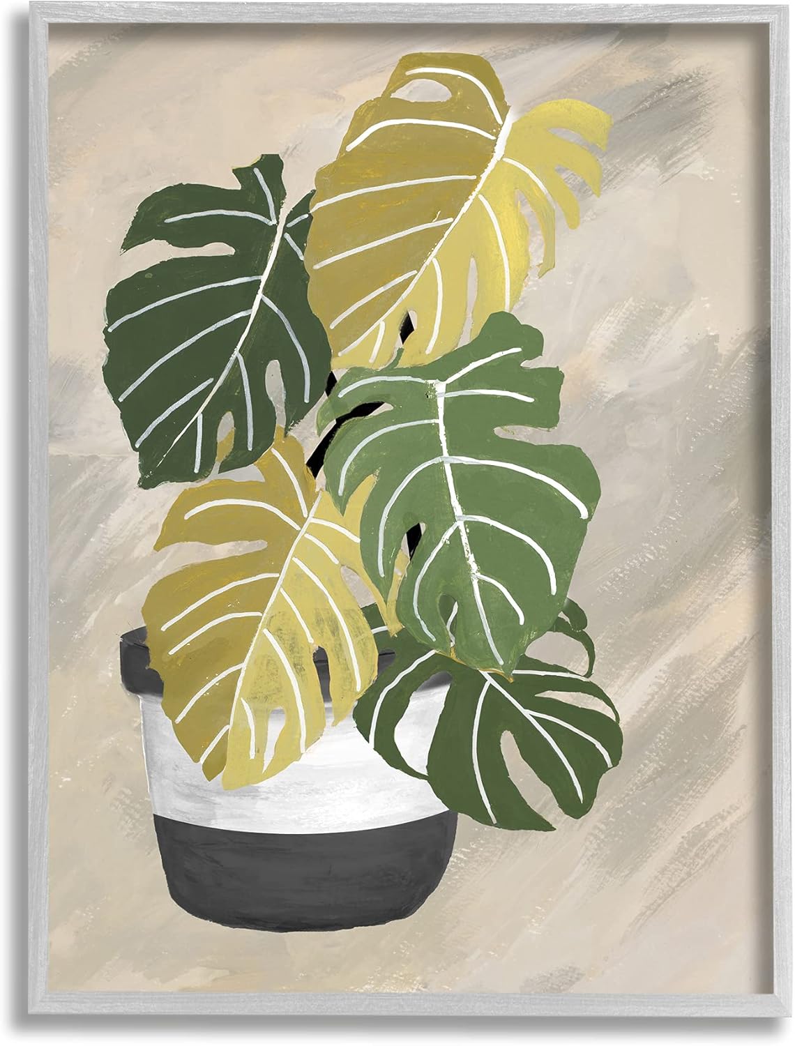 Stupell Industries Monstera Plant Black Stripe Planter Abstract Neutral Background