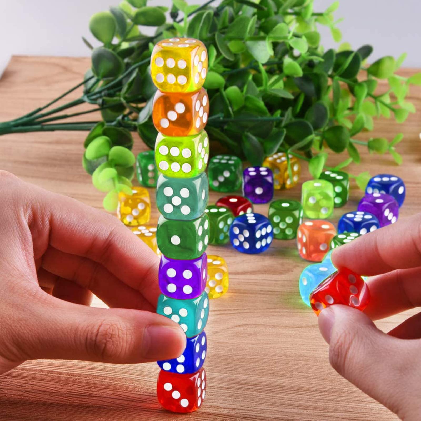 100 sztuk sześciostronnych kostek, D6 Dice, 10 kolorów, 14 mm, akrylowe, okrągłe kostki narożne, zestaw do tenisa, farkle, Yahtzee, Bunco lub matematyki edukacyjnej