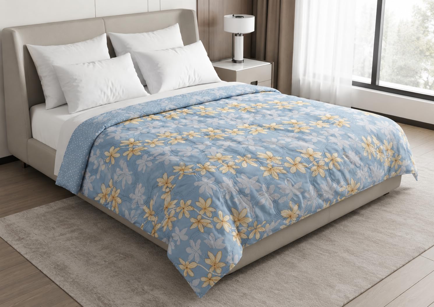 NWF Glace Cotton Double Bed Comforter Floral Blue 90x90 Inch | Glace Cotton Fabric, Floral Print, Double Bed Size, 228x228 cm, All Season Use-image-23