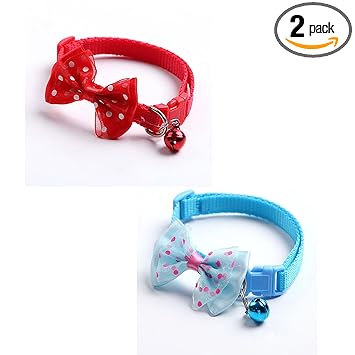 PetFun Cat Collars with Bow Tie and Bell Adjustable Puppy Kitten Or Certain Puppies Necktie Collar, Pack of 2 (Color May Vary)