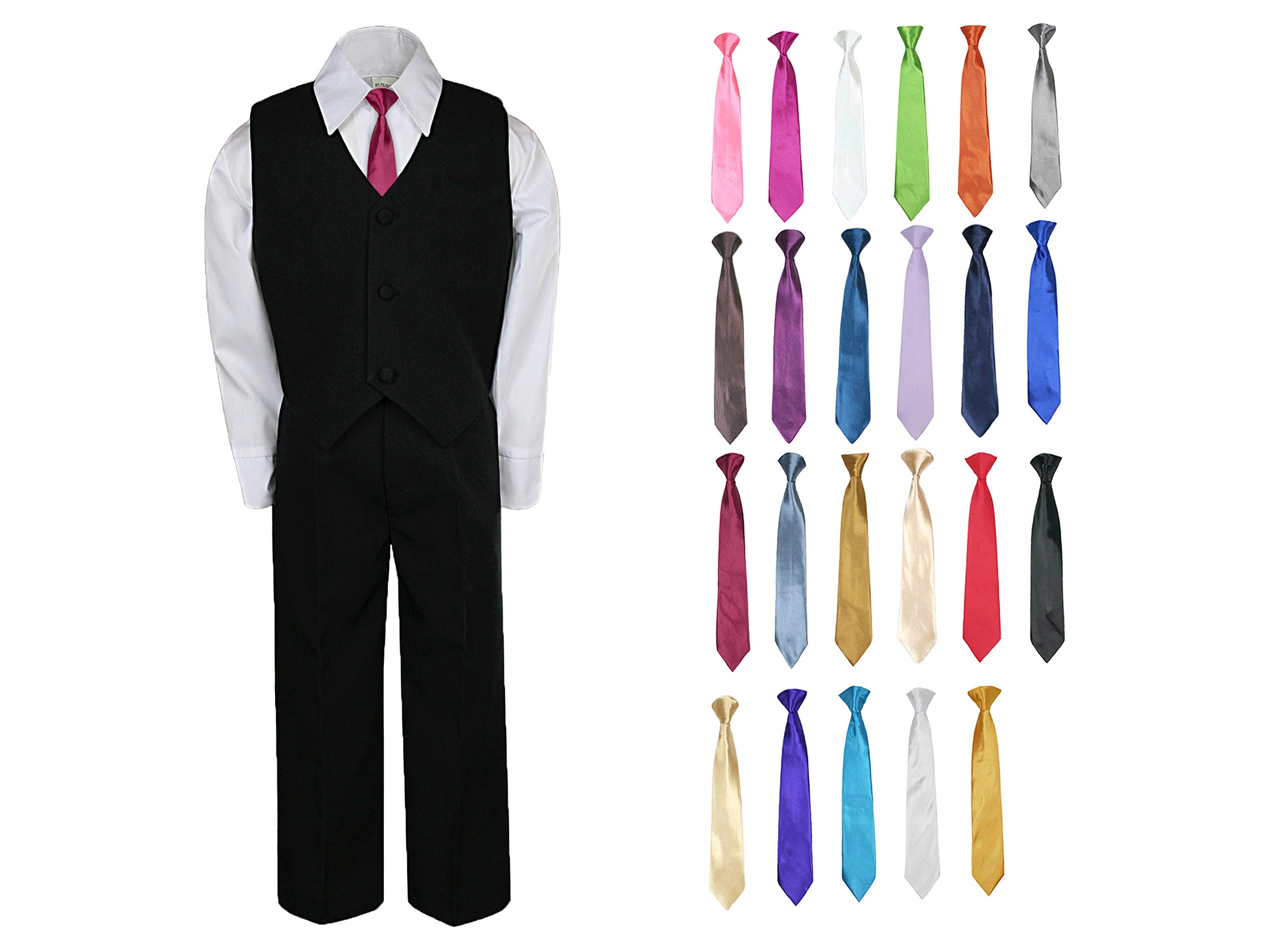 MILLTEX 4pc New Born Baby Toddler Boy Wedding Formal Party Black Suit Vest Set Satin Necktie SM-4T (M (6-12 Months Old), Lime)