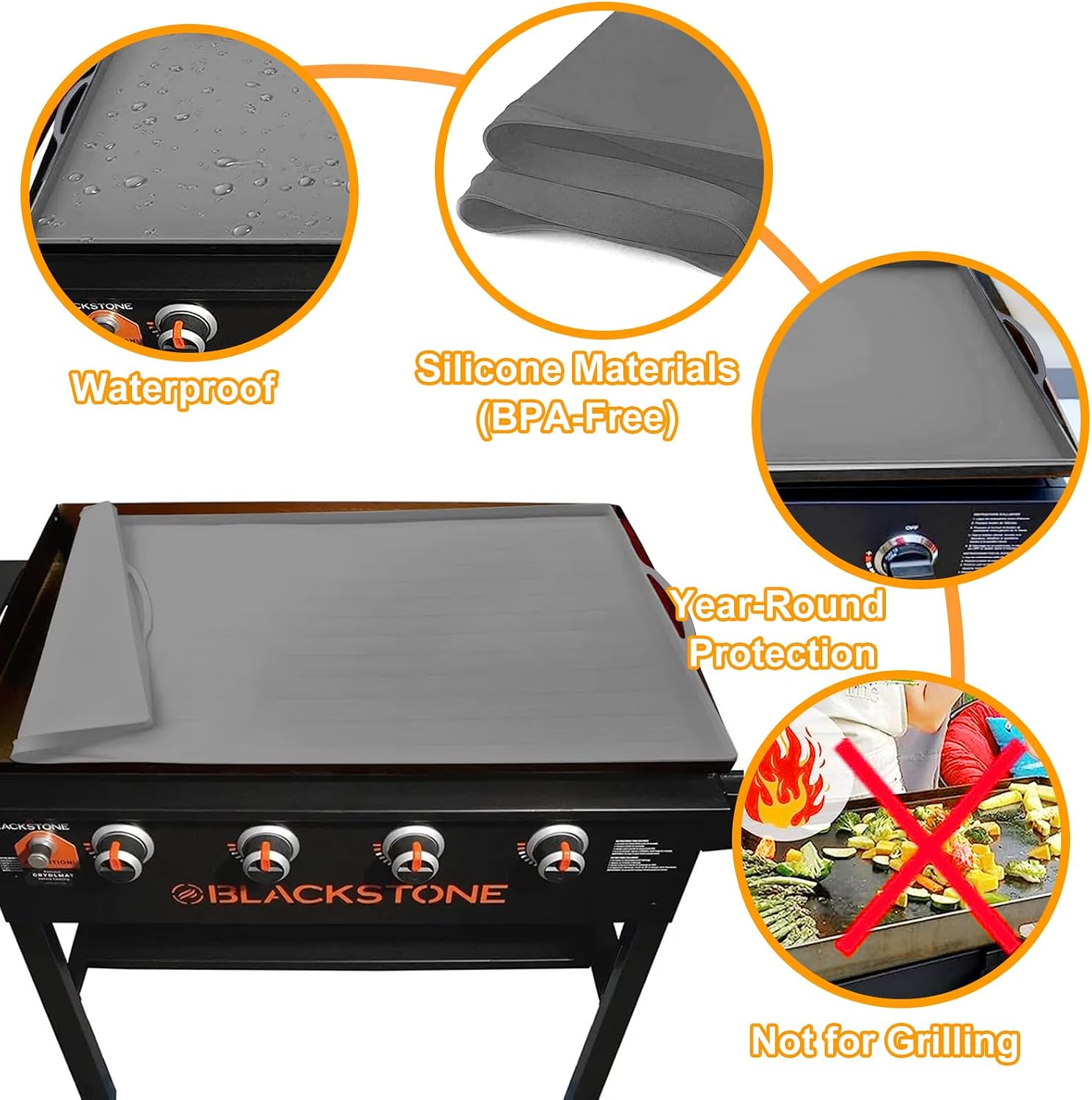Alfombrilla De Silicona Para Parrilla Blackstone 36 Pulgadas HoneTeek - Grado Alimenticio, Resistente Al Calor Hasta 223°C, Con Bordes Elevados, Fácil De Limpiar