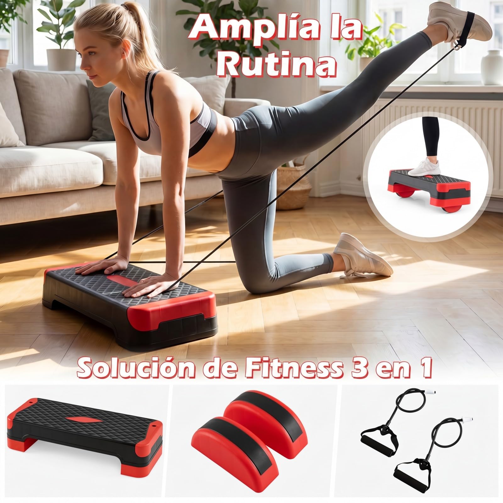 COSTWAY 3 en 1 Plataforma Step de Aeróbic, Ajustable con 2 Elevadores