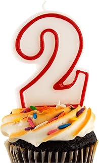 Bold Red & White Flat Molded #2 Candles - 3-Inch, 1 Piece - & Eye-Catching Design - Perfect for Celebrations & Anniversaries