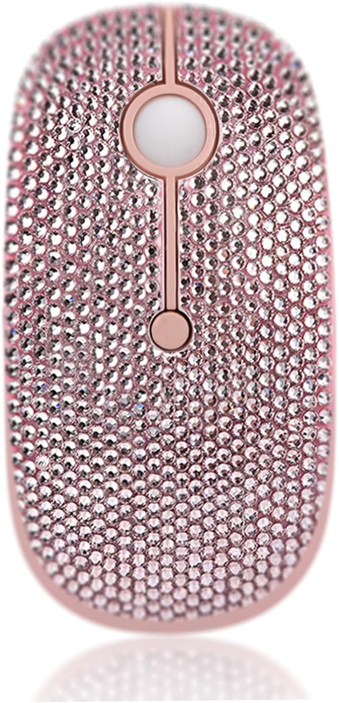 WONGS Luxury Bling Dazzling Pink Austrian Crystal Rhinestone 2.4G Wireless Mouse for Laptop, Notebook, PC, Computer, MacBook, Girls Gift - Pink