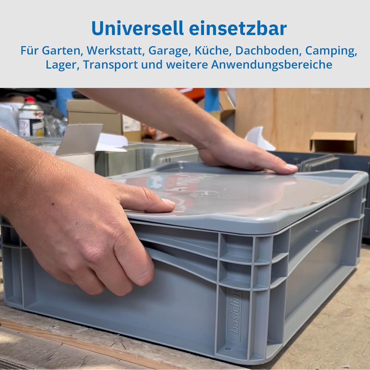 Aufbewahrungsbox mit Deckel | stabile Eurobox in 32 Ausführungen | Behälter für Garten, Haushalt, Lager oder Werkstatt – mit aufliegendem Deckel (Geschlossen - mit Handgriff, 60x40x33,3 cm)