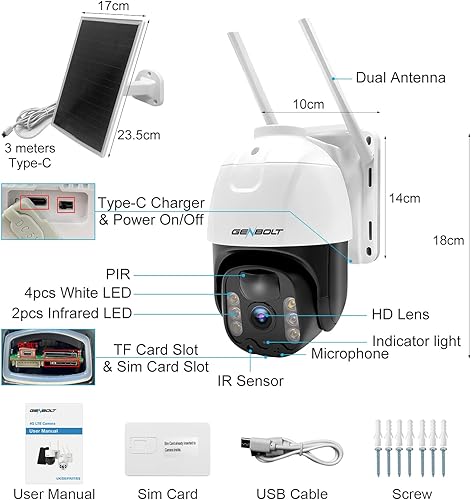 Miniatura 8 de GENBOLT Cámara de seguridad solar celular 4G LTE inalámbrica para exteriores, 8W 15600mAh cámara de vigilancia con batería sin WiFi, sistema de
