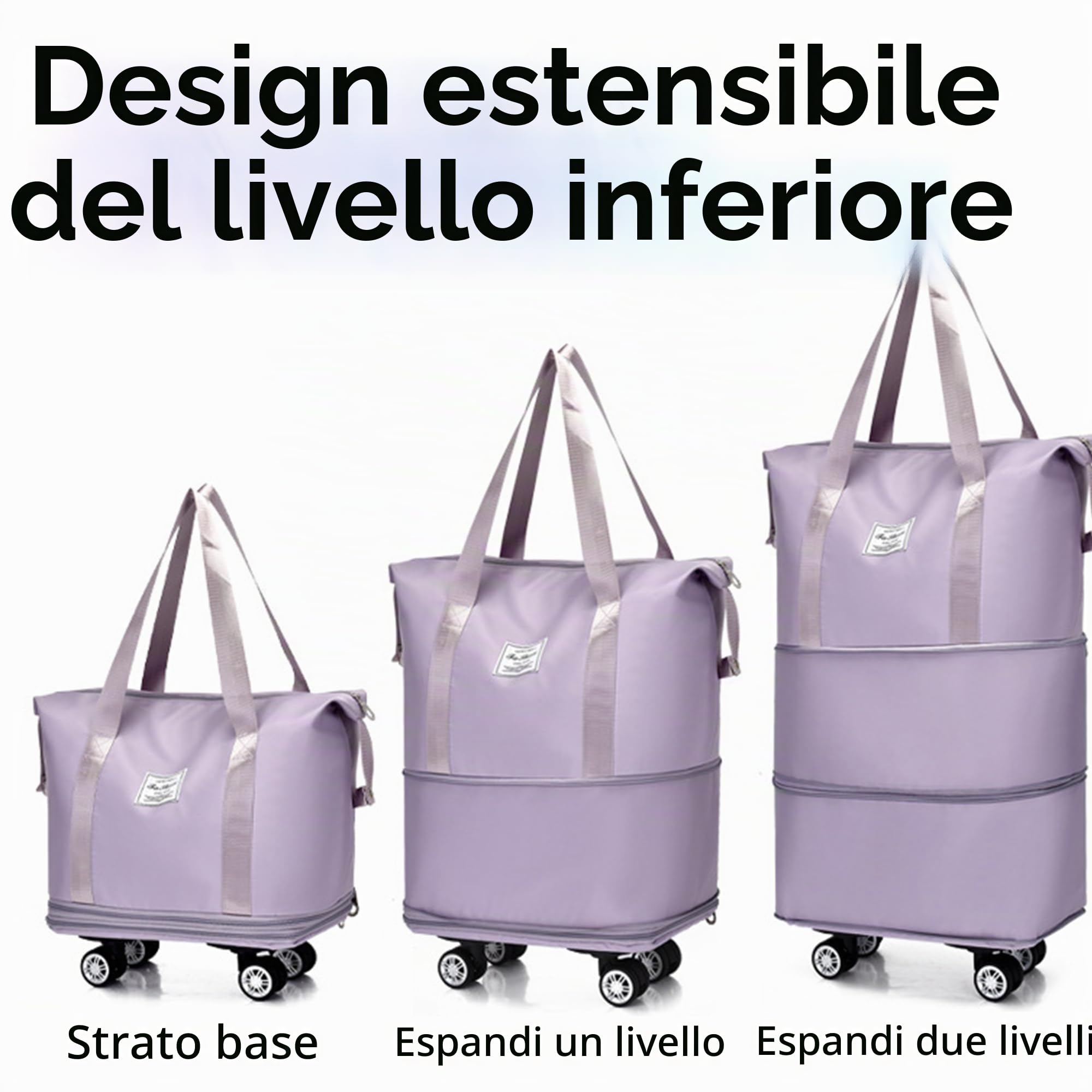 Borsa da Viaggio con Ruote, Borsone Pieghevole Espandibile con Ruote Rimovibili, Impermeabile Grande Capacità Bagaglio a Mano Espandibile, Borsa da Weekend da Donna Bagaglio a Mano da Viaggio