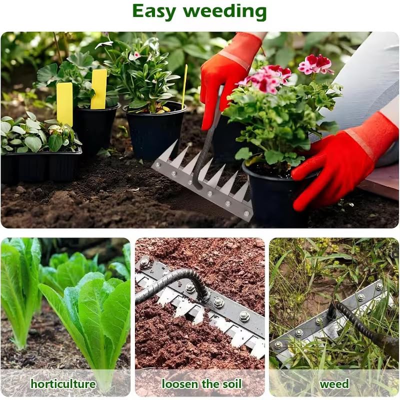 Image of MaxAgro Iron Weeding Rake 2.0, Iron Rake for Gardening and Weedings, Heavy Duty Gardening Hand Weed Puller Tools, 6 Teeth Carbon Steel Garden Weedings Rakes for Lawn Care (6 Teeth)