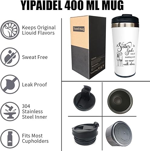 Miniatura 10 de Vaso de acero inoxidable de 13 onzas con aislamiento al vacío para gatos, divertida taza de viaje de café con tapa abatible, taza aislada para Una