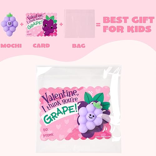 Miniatura 5 de JOYIN Paquete de 30 tarjetas de regalo para el día de San Valentín con juguetes esponjosos Mochi de frutas, juguetes para aliviar el estrés,