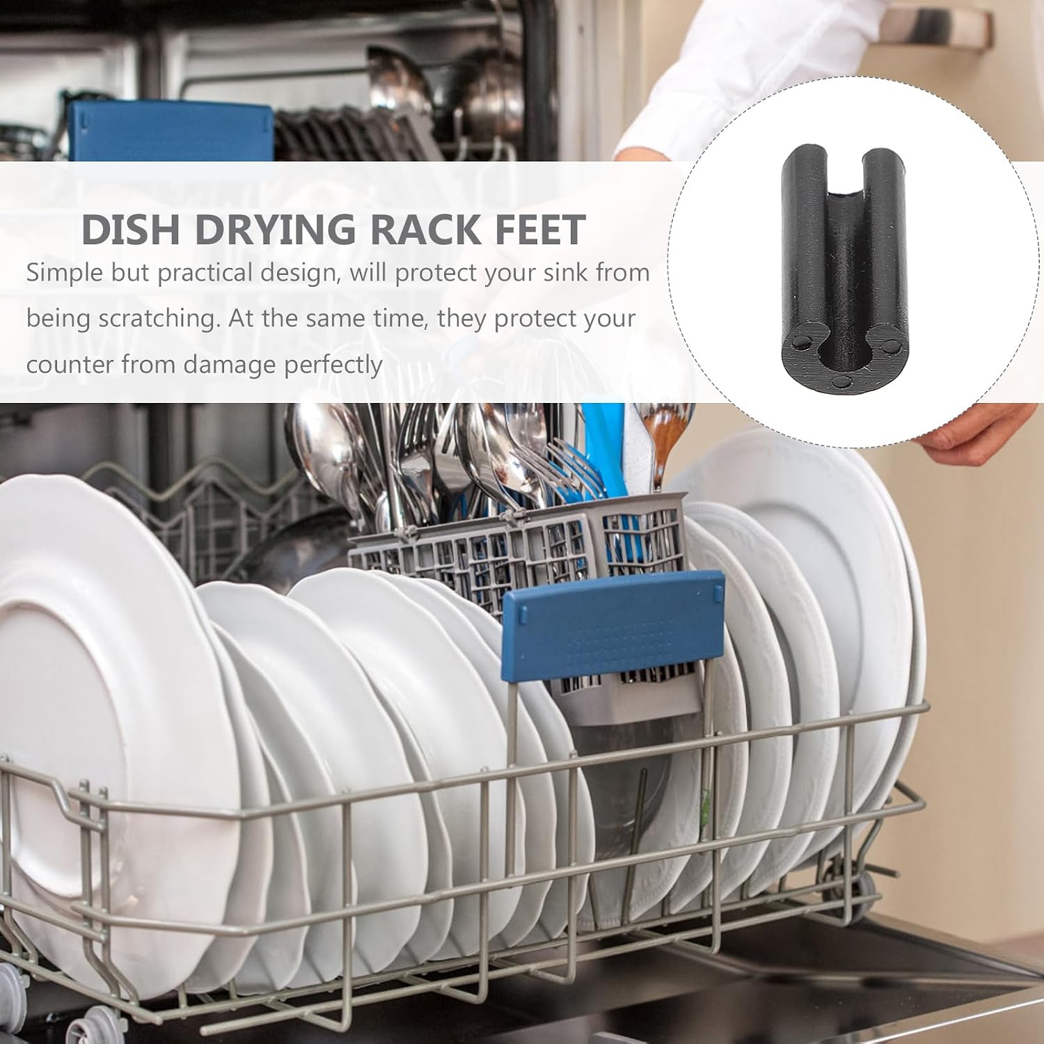 DOITOOL Sink Grid Feet Wire Shell Sink Protectors Anti-Slip Rubber Feet for Kitchen Rack Bottom Replacement 0.74X0.39X0.35In Black