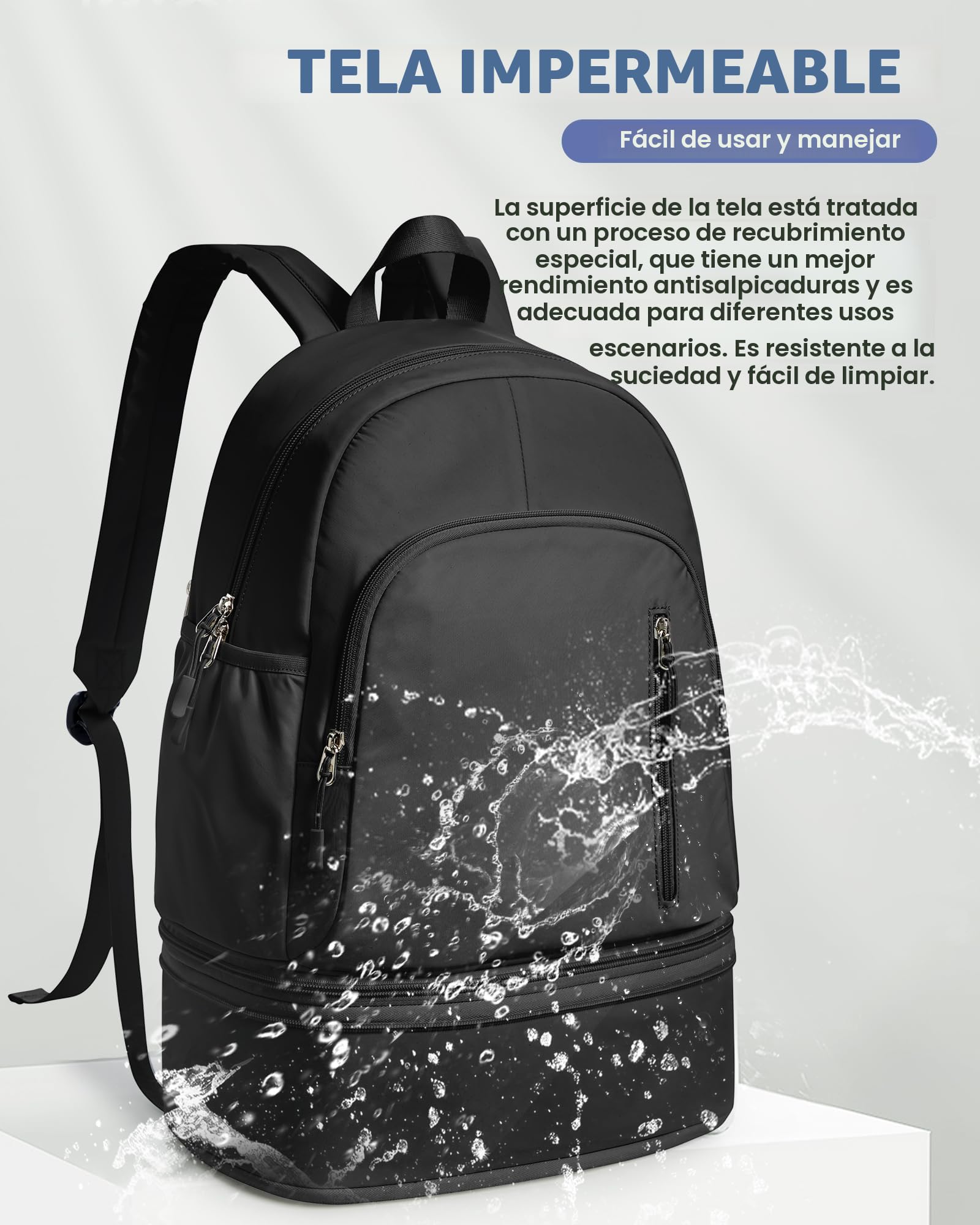 Mochila Deporte con Zapatillero,Mochila Gimnasio Hombre Mujer,Mochilas Natación Yoga Entrenamiento Impermeable Informal Viaje Escolar,Negro