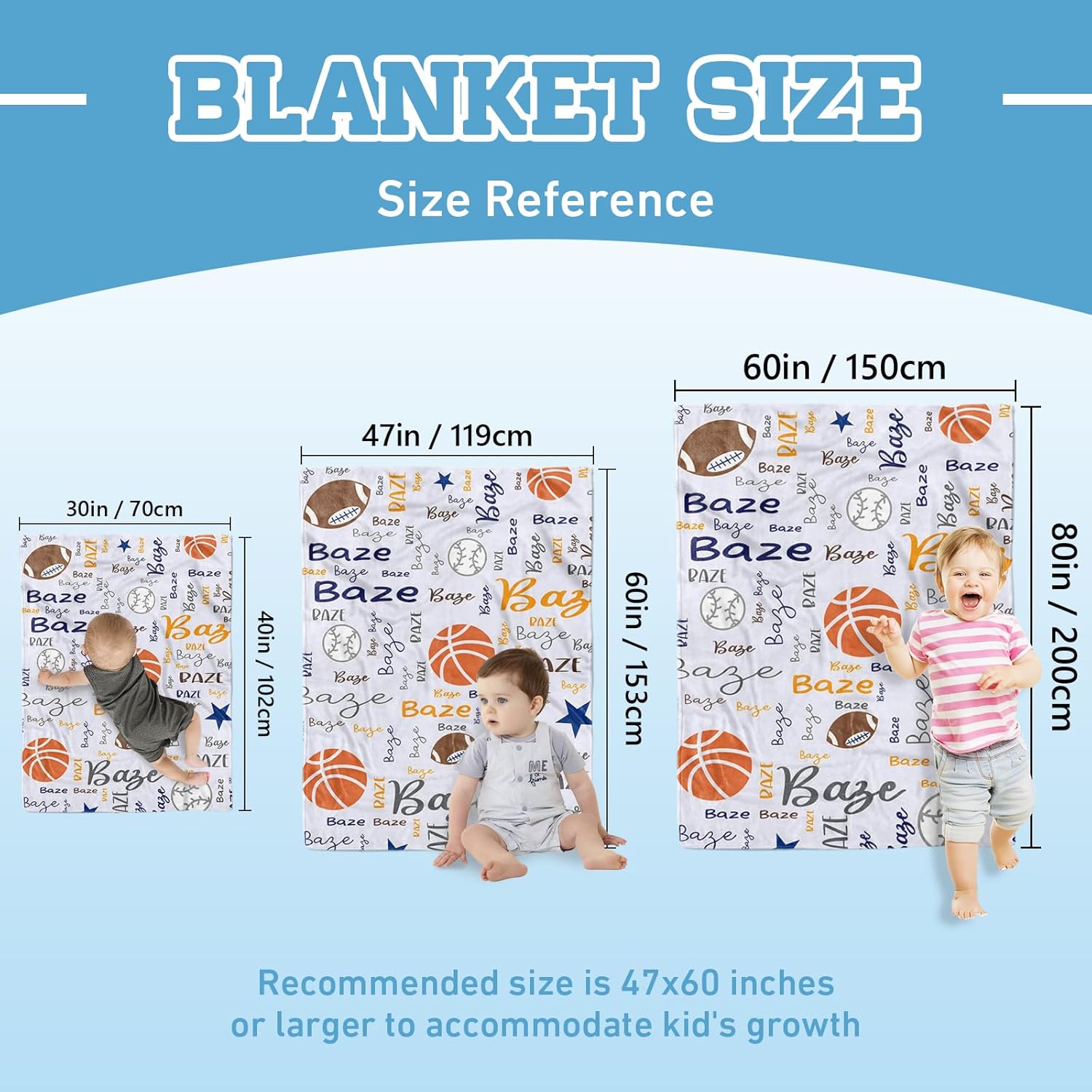 Personalized Name Baby Blanket - Custom Blankets with Balls Pattern, Soft Nursery Crib Blankets with Double Layer Dotted Backing, Receiving Blanket for Baby Toddlers Birthday Gifts
