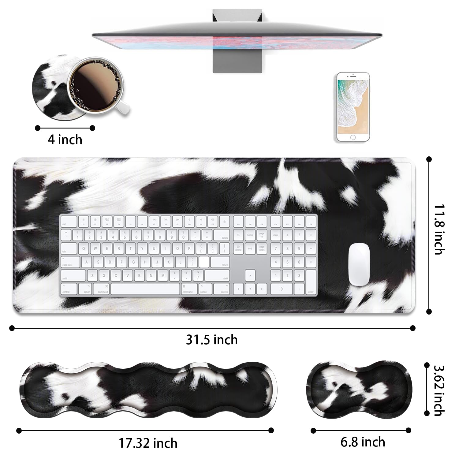 Ensemble repose-poignet ergonomique 4 en 1 pour clavier et tapis de souris, grand tapis de bureau XXL de jeu avec base antidérapante, mousse à mémoire de forme, pour la maison, le bureau, les études