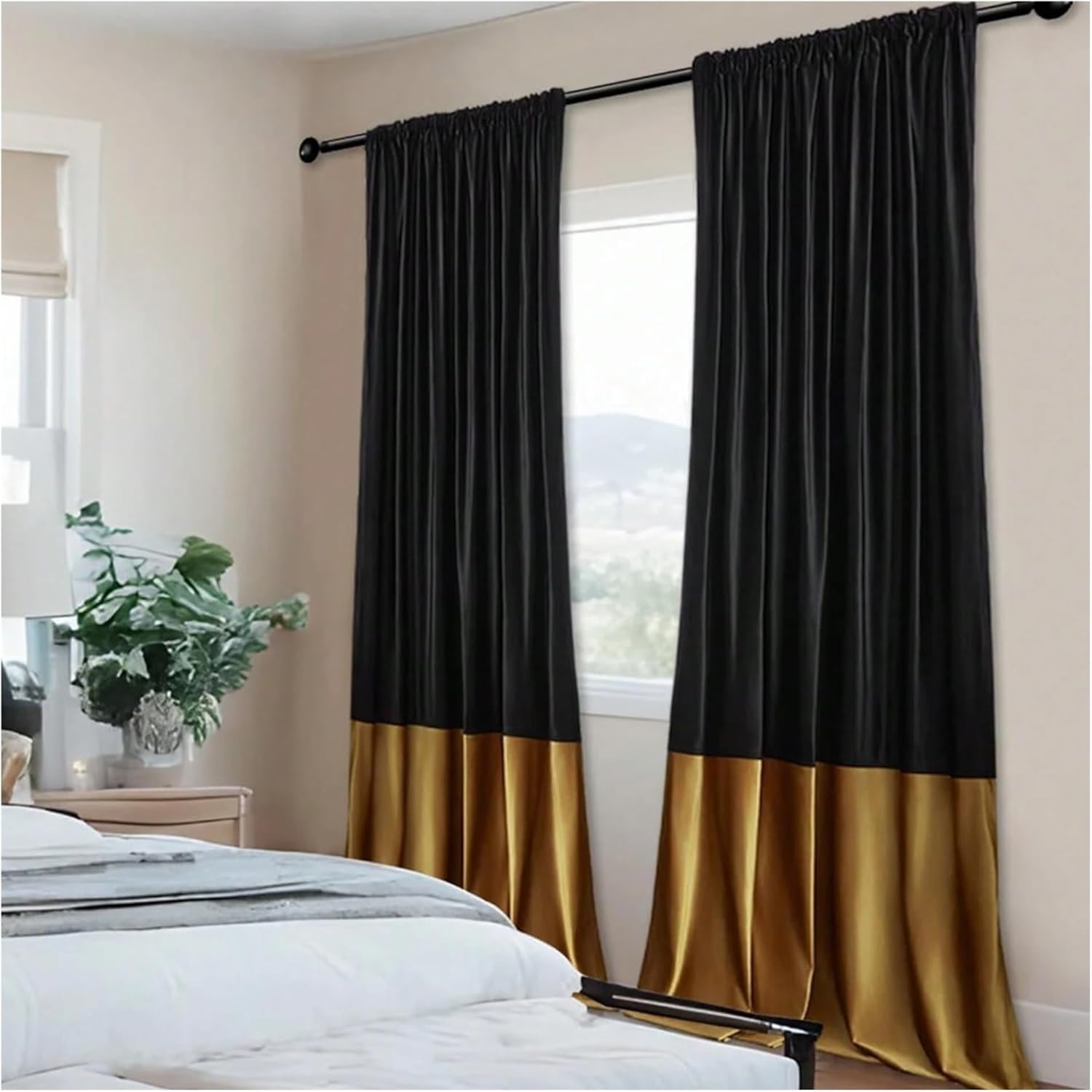 Thermal Insulated Blackout Curtains 2pcs Thick Gold Patchwork Curtain for Bedroom Living Room(W130xL100cm)