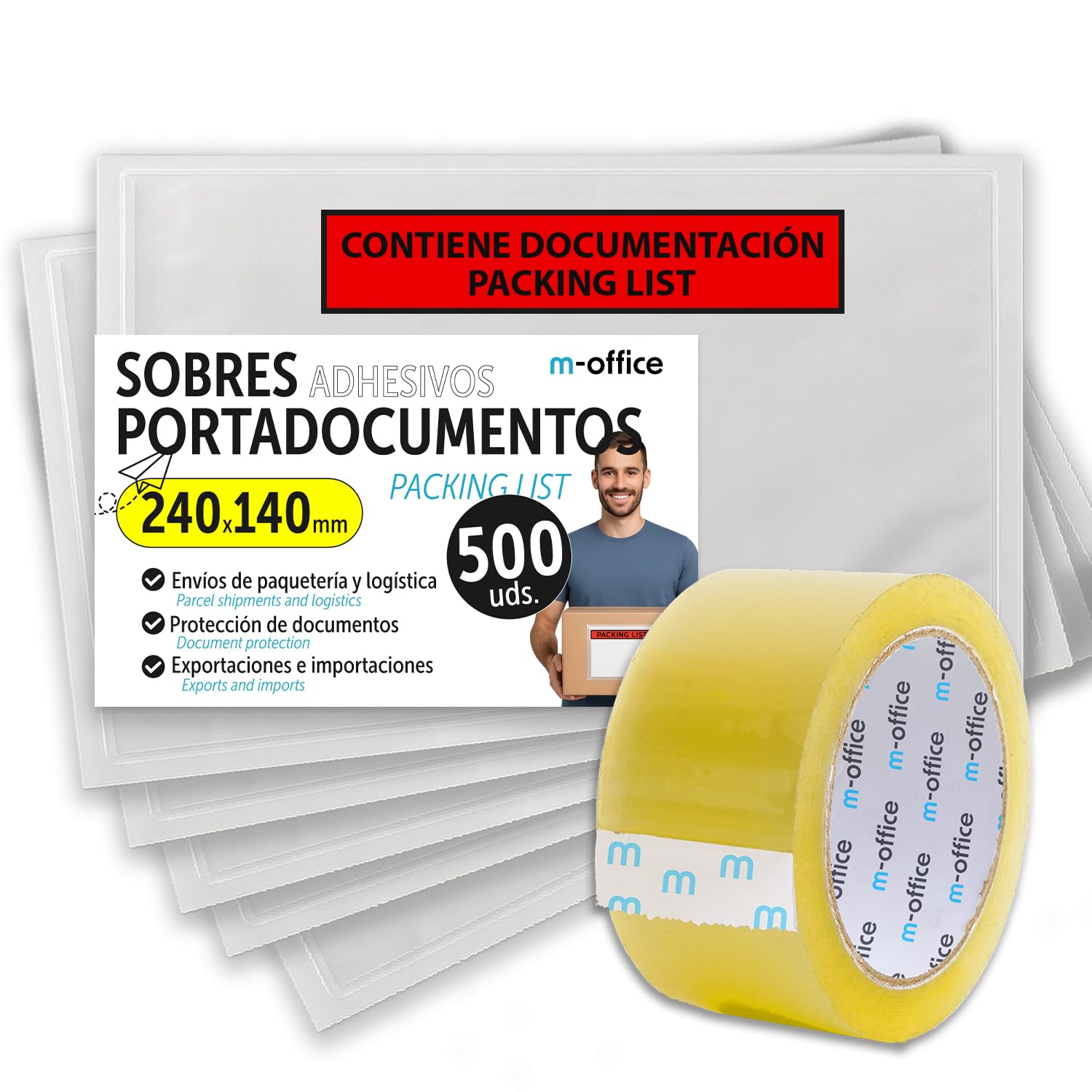 m-Office Adhesive Document Wallets 240 x 140 mm, Packing List, Transparent Envelopes for Shipments, Invoices, Delivery Notes and Documents, Waterproof with Strong Adhesion - m-Office (500 Pieces +