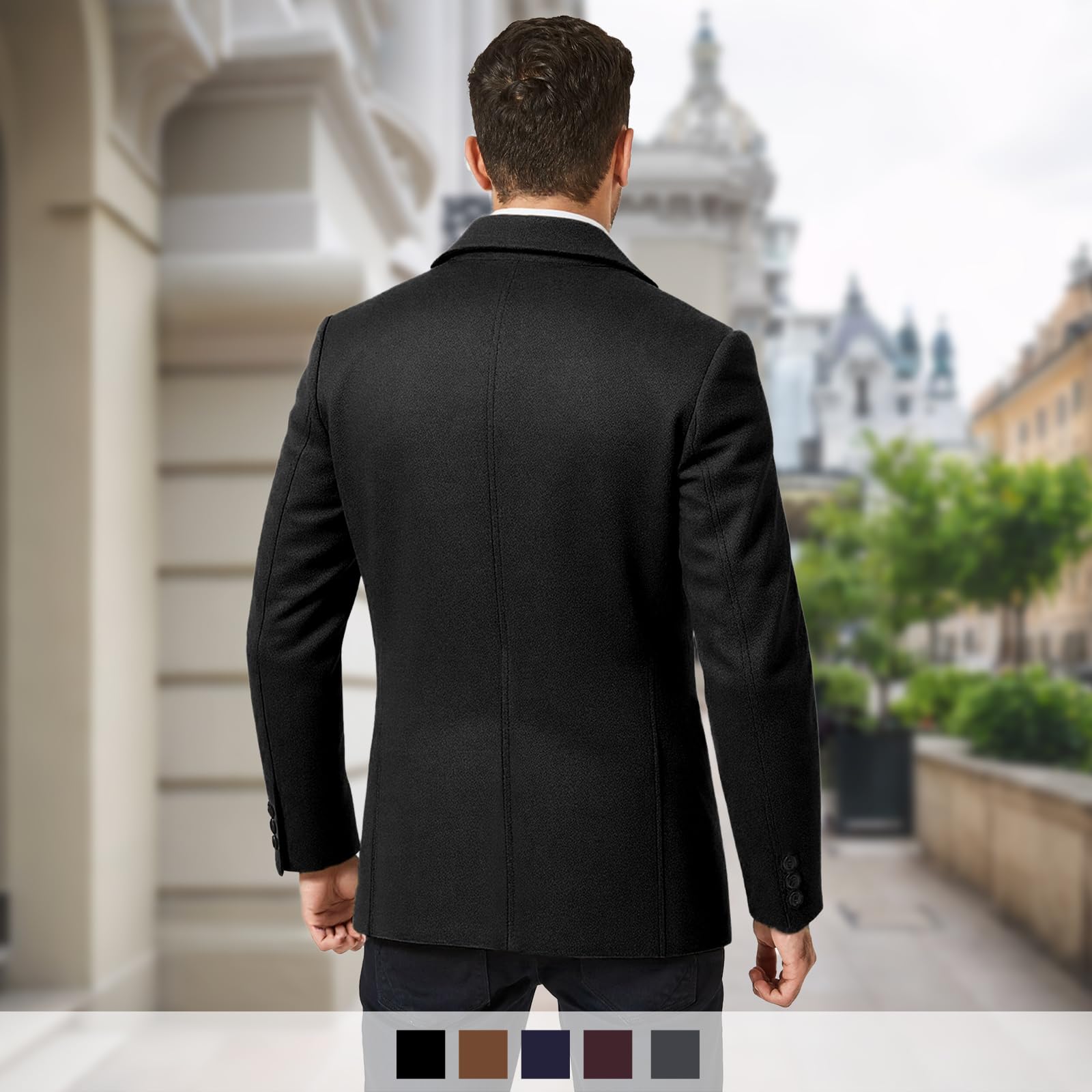 MODFUL Herren Kurzer Wollmantel Warm Wolle Lässiger Mantel Peacoat Slim Fit für Business