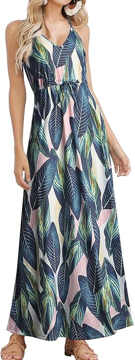 HUSKARY Boho Maxi Dress with Pockets – Best Boho Pick HUSKARY Women's Summer Sleeveless V Neck Spaghetti Strap Maxi Dress