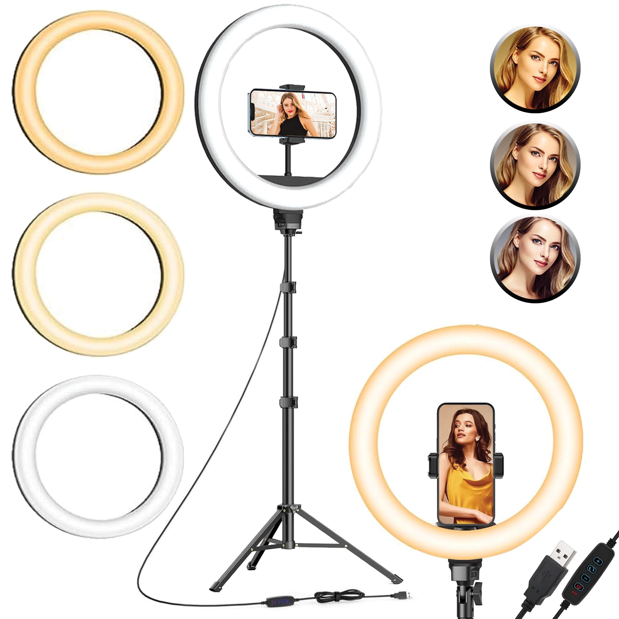 Kratos 10 Inches Ring Light with Stand, 85 Inch Foldable Tripod, 3 Colour Switch Mode Ring Light with USB for Studio, YouTube, Photo Video Shoot Live Stream Makeup Compatible with iPhone & Smartphone