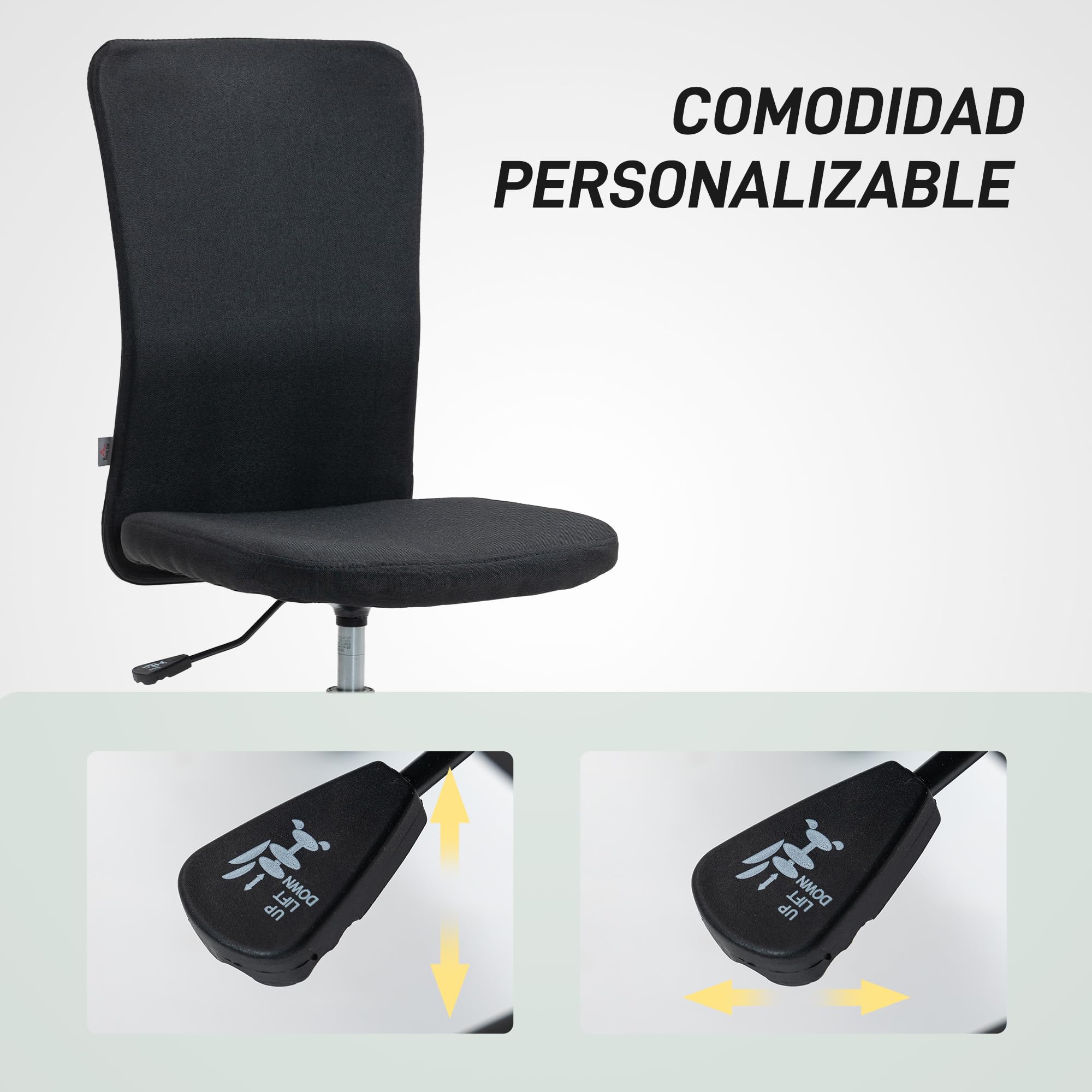 HOMCOM Silla de Escritorio sin Brazos Giratoria Altura Ajustable Negro | Silla de Oficina, Tapizado en Lino Sintético, para Estudio Dormitorio Tocador, Carga 120 kg