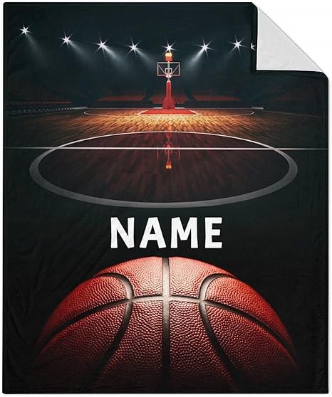 Mercuryelf Custom Basketball Throw Blanket - Soft, Fuzzy & Warm - 50x60 Inches Flannel Blankets for Living Room, Sofa - Black Sports Throws Gift for Teens