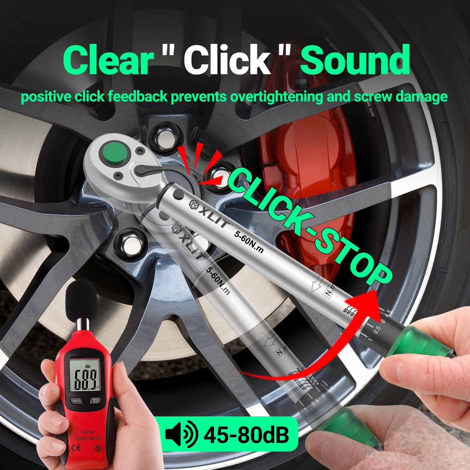 Set di 3 chiavi dinamometriche a scatto ± 3% precisione – 1/4" (1-25 Nm), 3/8" (5-60 Nm) e 1/2" (20-220 Nm), per riparazione di auto, moto e biciclette