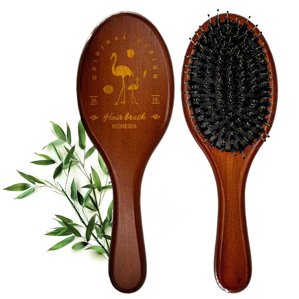 Boar & Nylon Bristle Hair Brush for Women, Brown Natural No Shampoo Hair Brush for Dry & Fine Hair All Types Oval Medium Brown Bird