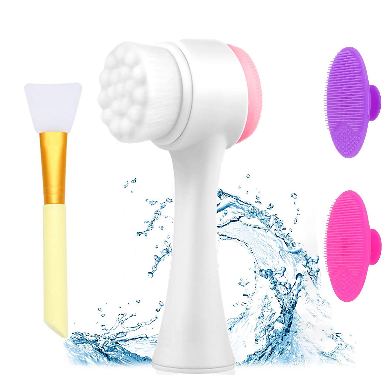 4 In 1 Facial Cleansing Brush, Silicone Face Mask Brush Silicone Face Scrubber for Anti-Aging Skin Cleanser and Deep Exfol...
