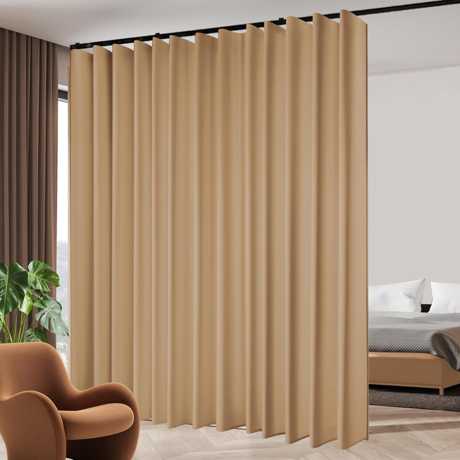 Room Divider Curtains with Ceiling Track Set (Khaki, 1 Panel)