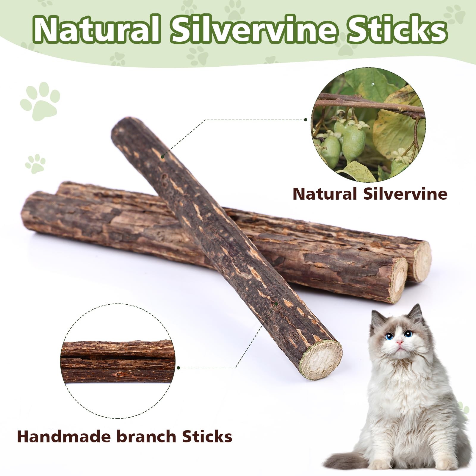 6 Pack Silvervine Sticks Cat Toy, Natural Chew Stick for Dental Care Teeth Cleaning,Matatabi Cat nip Treat Toys for Indoor Cats& Kittens - image 3