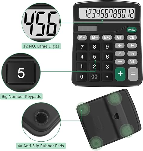 Miniatura 3 de Calculadoras Splaks - Paquete de 2 calculadoras de escritorio funcionales estándar, batería Sola y AA, calculadora básica electrónica de doble