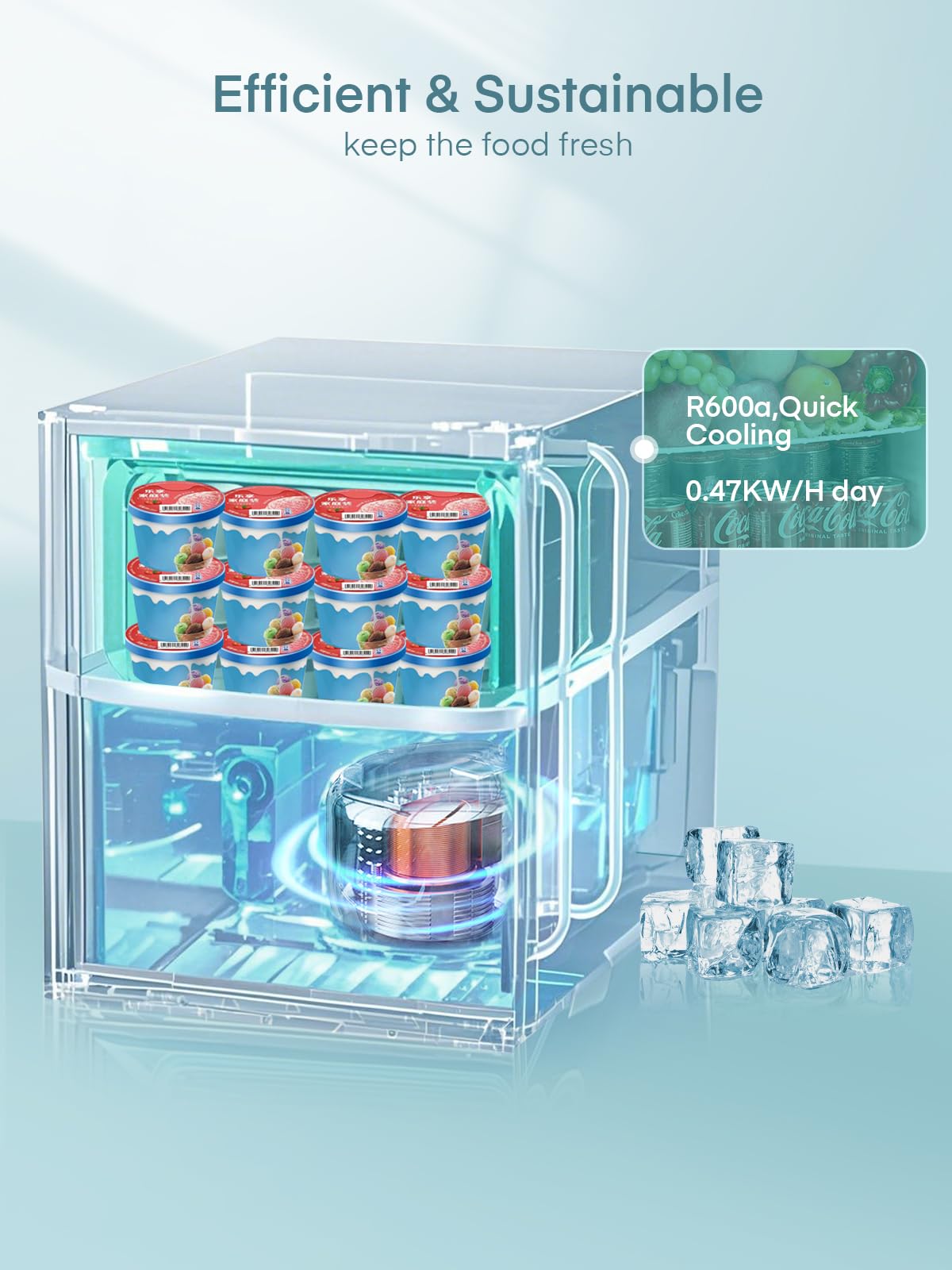 FOHERE Table Top Mini Freezer 32L, Small Freezer with 7 Adjustable Temperature, Energy Efficient, 4 Star Freezing,Removable Wire Shelf for Bedrooms/Home/Apartment/Office, White - 5