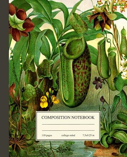 Composition Notebook College Ruled Vintage Botanical Illustration Carnivorous Plants Cute Aesthetic Journal for School, College & University