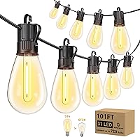 Minetom 101FT Waterproof Outdoor String Lights, 31 Shatterproof S14 Vintage Edison LED Bulbs for Patio Deck Garden
