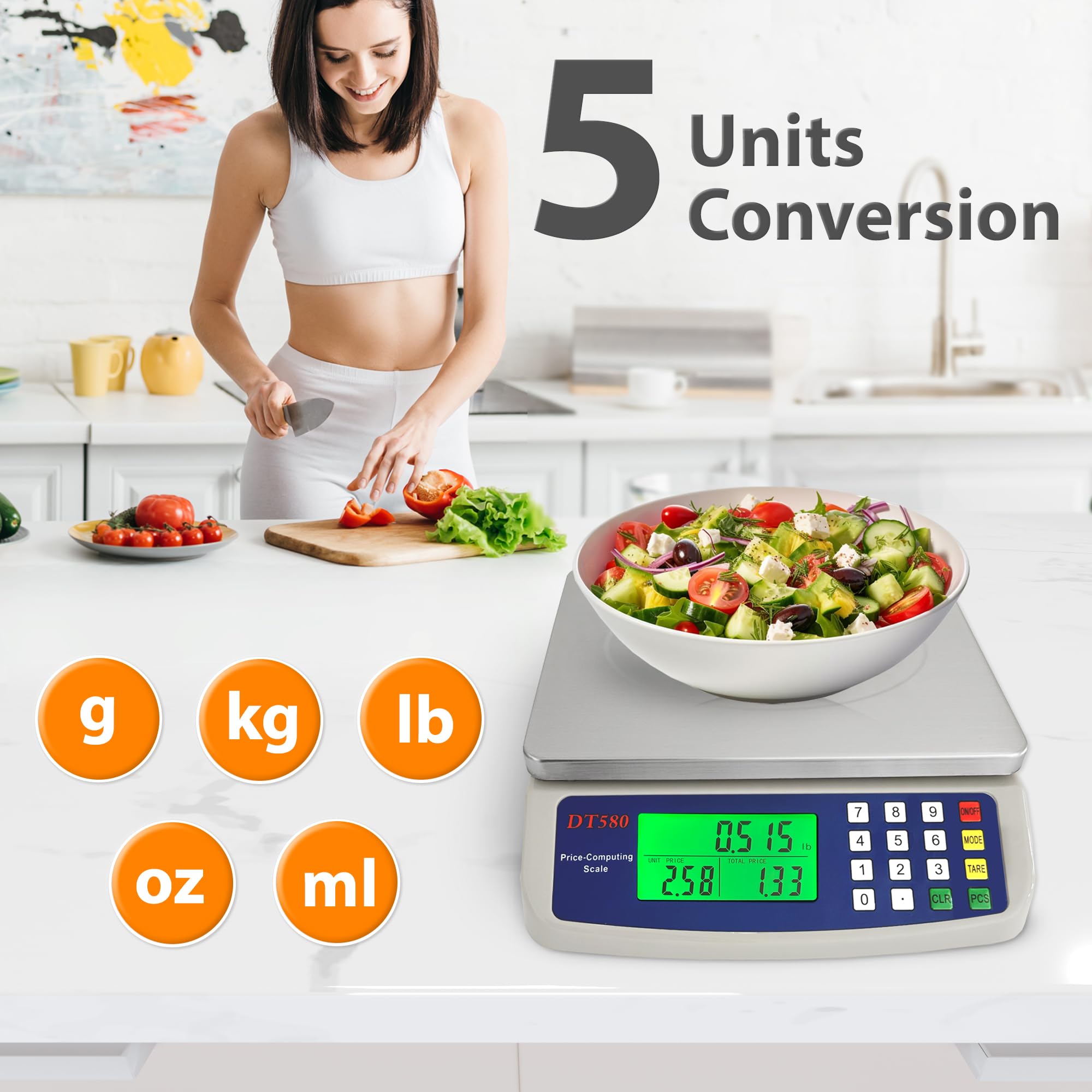 Duża cyfrowa waga kuchenna 40 kg/88 funtów, waga obliczeniowa ze stali nierdzewnej, waga licząca delikatesy z wyświetlaczem LCD do pieczenia chleba, gotowania, części do przygotowywania mięsa i monet