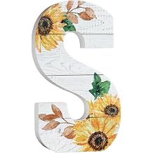 COLLECTIVE HOME - 10" Wood Lettes for Wall Decor, Sunflower Tabletop Alphabet Decoration, DIY Farmhouse Decor, Rustic Freestanding Monogram Block S