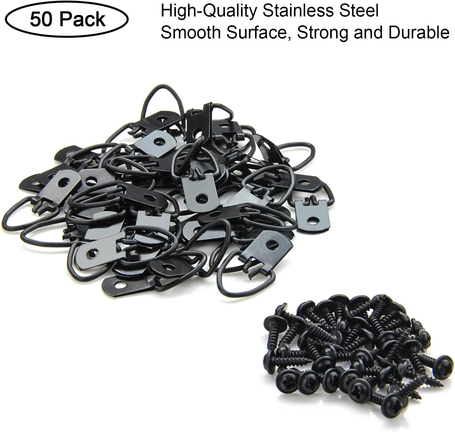 50 Pcs D-Ring Picture Hangers with Screws for Hanging Photos Frame Canvas Clock Paintings Artwork (Black)