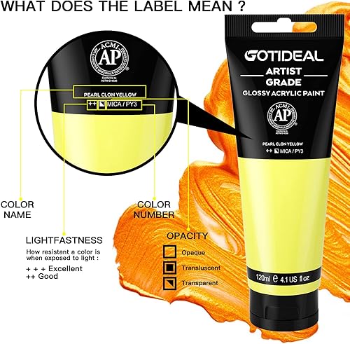 Vista 9 de GOTIDEAL - Pintura acrílica champán, tubos de 4.1 oz, no tóxicas, color duradero, abundantes pigmentos, para pintor adulto o niño y para lienzo