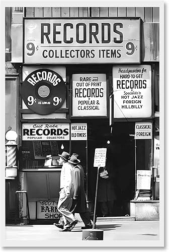 Póster vintage de tienda de discos a la moda, fotografía en blanco y negro, arte de pared, retro, moderno, estético, lienzo impreso para amantes de