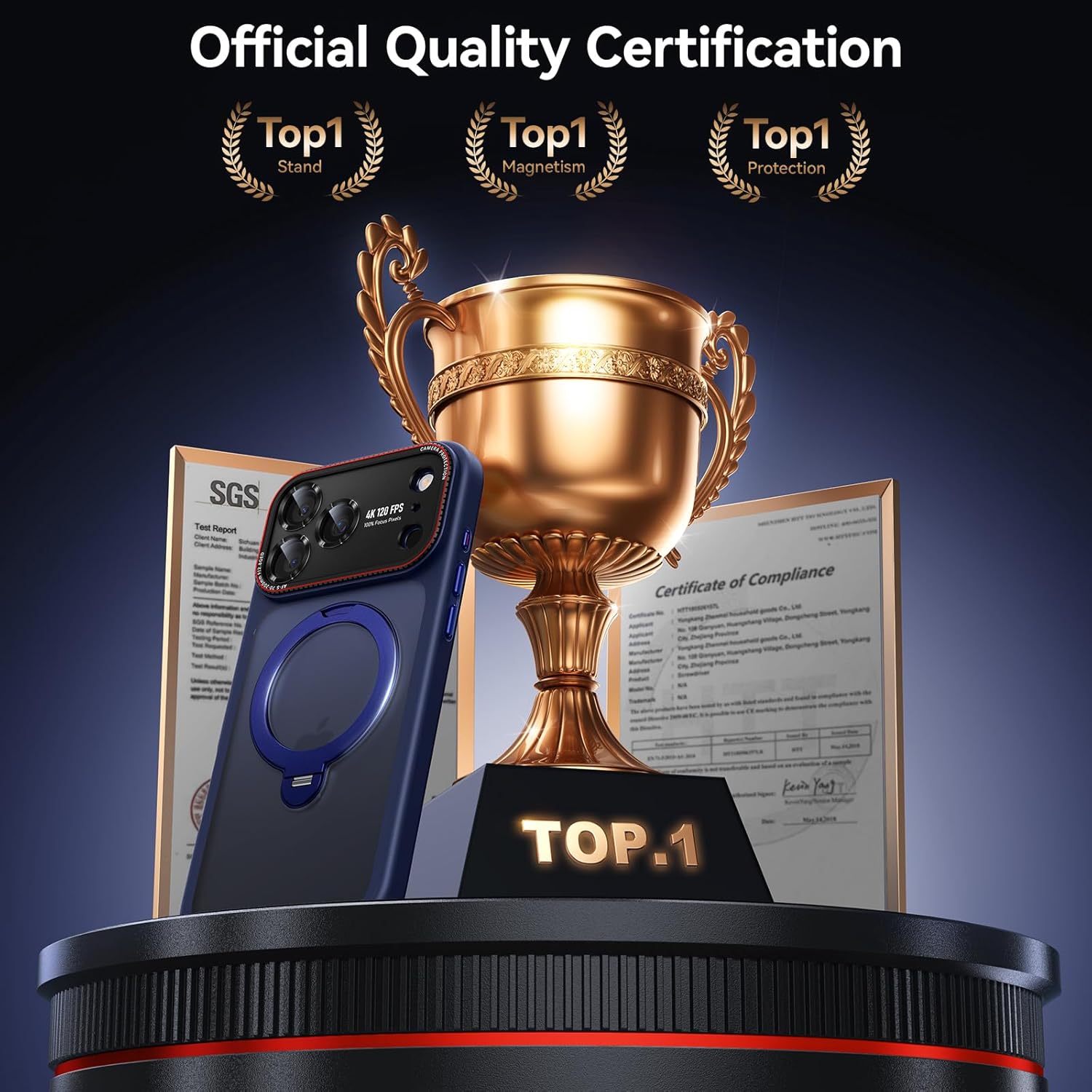 Condition photo showing Good Condition for peerock for iphone 17 pro case: 360 spin magnetic stand, camera protection (compatible with magsafe) [18ft military protection] shockproof matte translucent phone cover for iphone 17 pro 6.3", blue for iphone 17 pro 6.3" deep blue