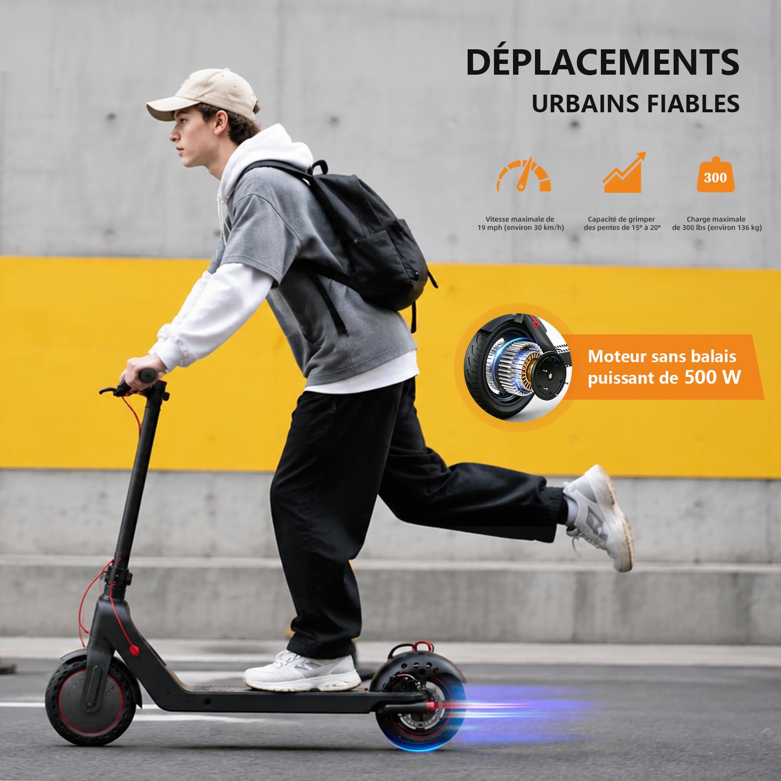 Trotinette Électrique 500W Adultes Ados, 25 km/h, Autonomie 35 km, Pneus Pleins, Double Frein, Pliable 14 kg, Charge 136 kg, Batterie 36V 7.8Ah, Application