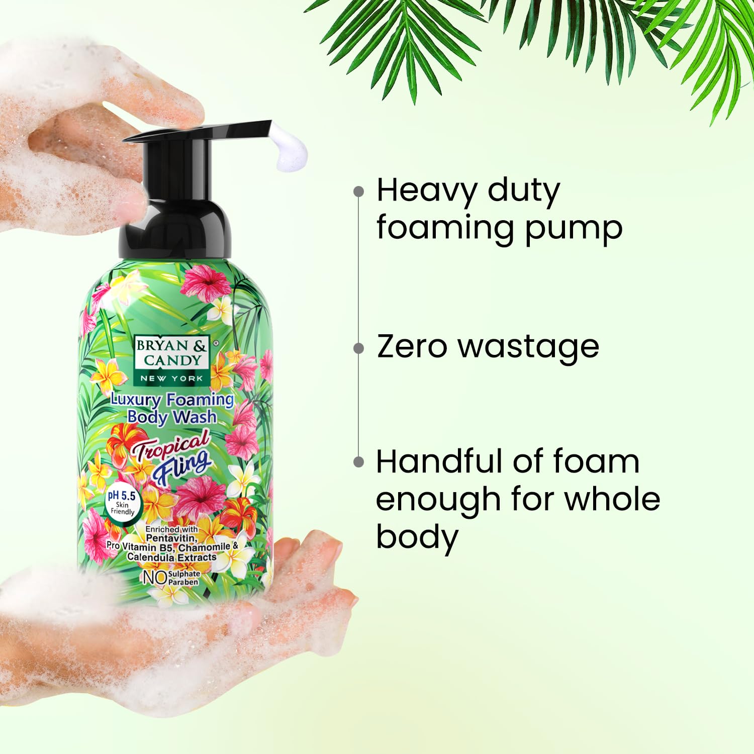 BRYAN & CANDY Tropical Fling Luxury Foaming Body Wash With Pentavitin, Pro Vit B5, Argan Oil, Chamomile, Calendula Extracts, Skin Friendly Ph 5.5, All Skin Types, 400 Ml 400 Ml (Pack Of 1) White