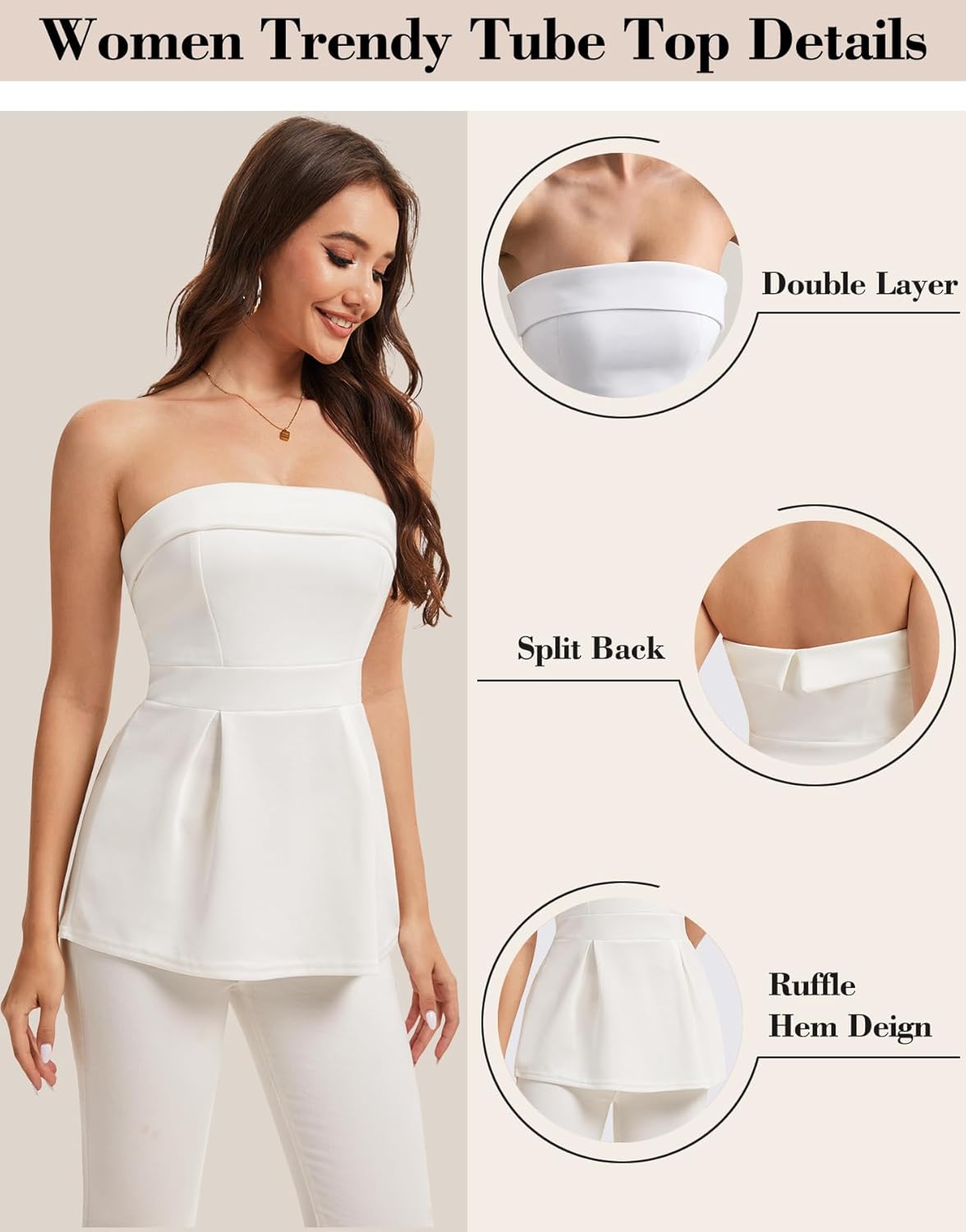 Strapless Tube Top for Women Going Out Y2k Summer Bandeau Top Ruffle Hem Sexy Off The Shoulder Bustier Trendy Tops - Image 2