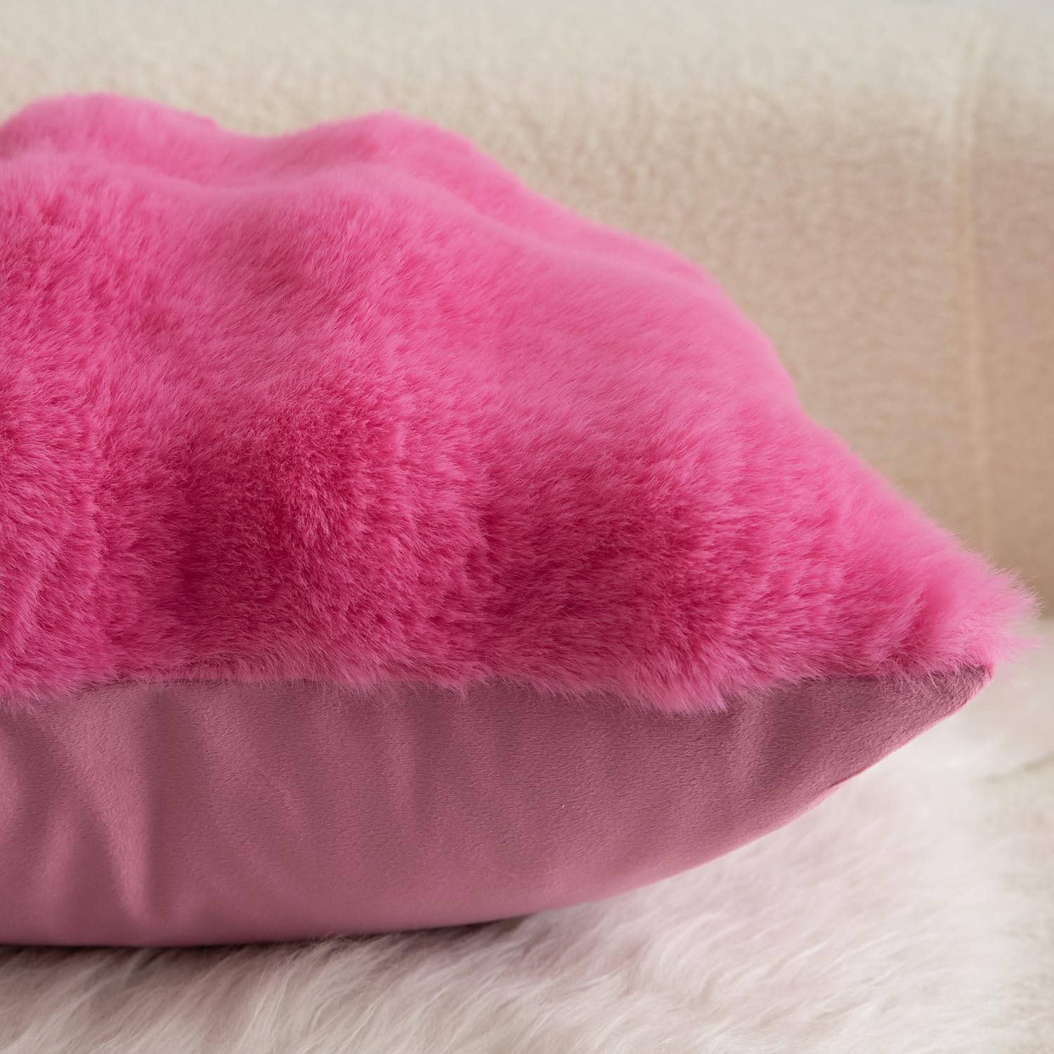 MANDIOO Pack of 2 Thick Plush Wool Decorative Throw Pillow Covers Super Soft Wave Bubble Fur Velvet Cushion Covers Pillow Shams for Couch Bed Living Room 16x24 Inch Hot Pink